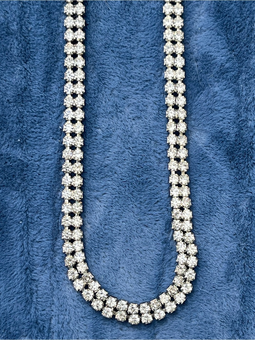 Vintage Silver Tone Double Row Rhinestone Choker Necklace